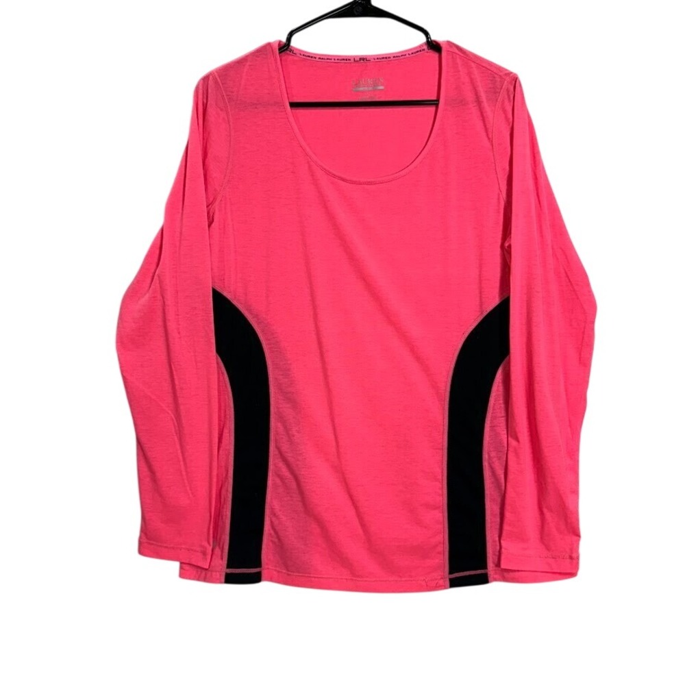 Lauren Ralph Lauren Active Womens Neon Pink Black Long Sleeve Top Large LRL